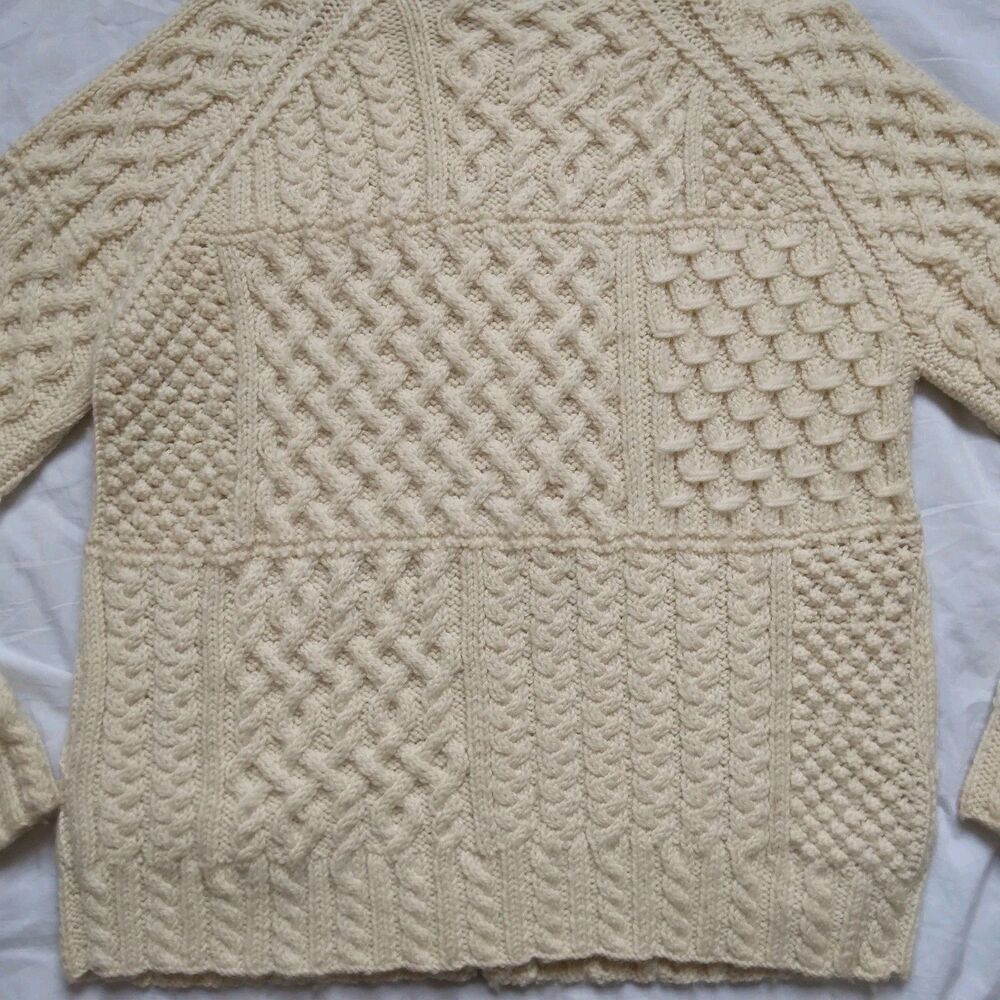 Carraig Donn Fisherman Sweater Cream Cable Knit Wool Ireland Zip Womens Medium - Picture 12 of 14